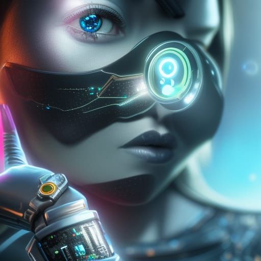 Futuristic Cyborg with Diamond Eyes in Detailed Matte Painti...