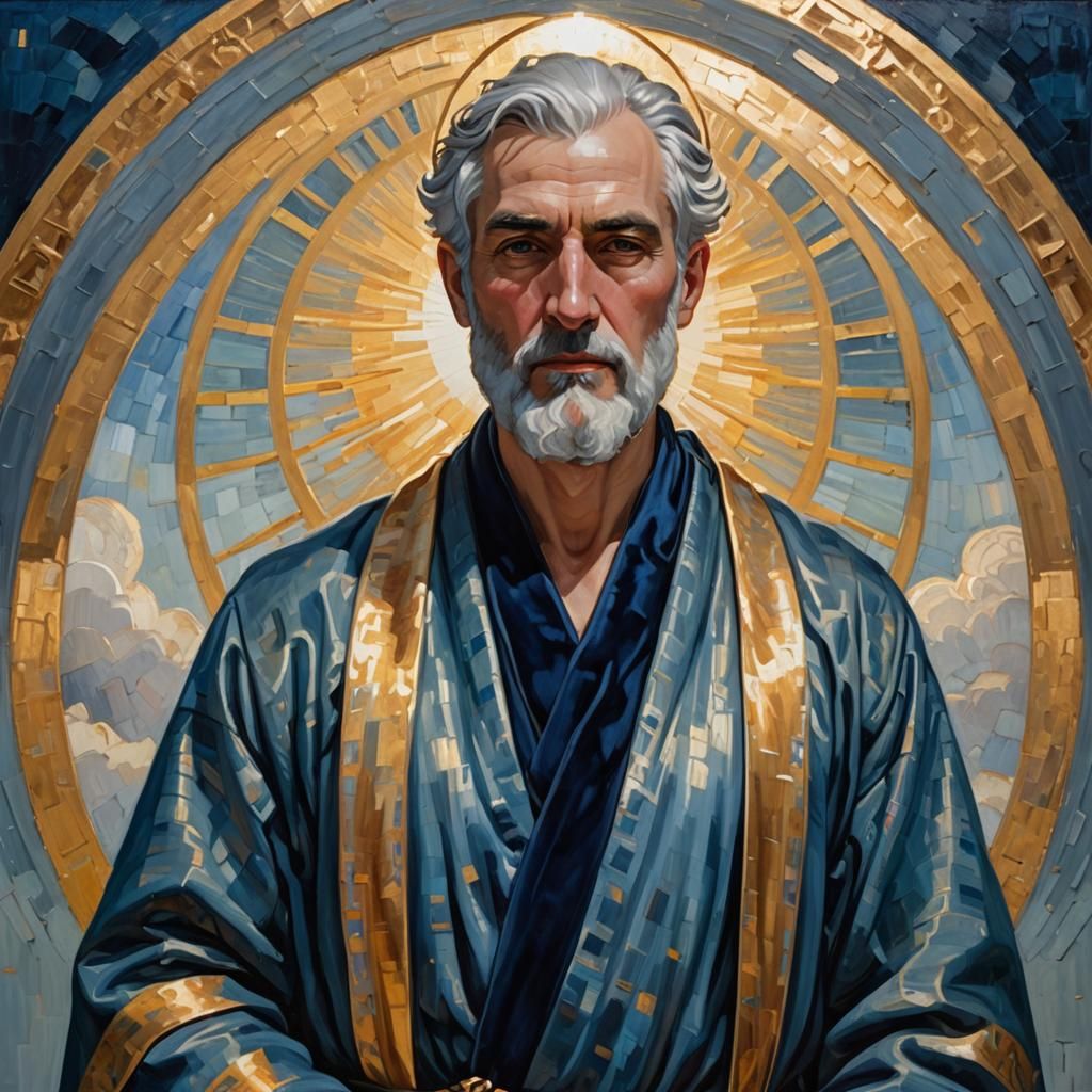 Radiant Saint Portrait in Neo-Impressionist Style