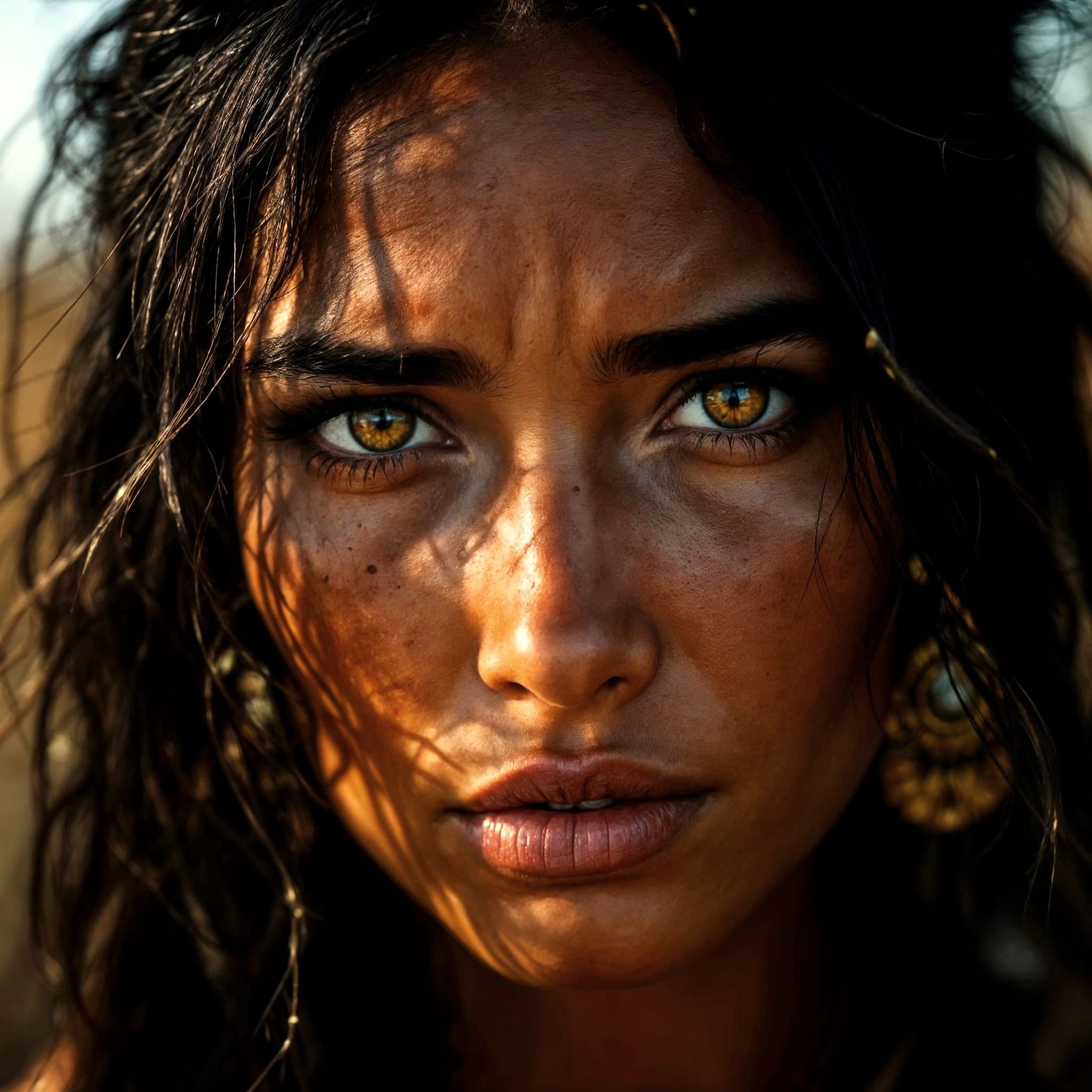 Native American Woman with Haunting Brown Eyes