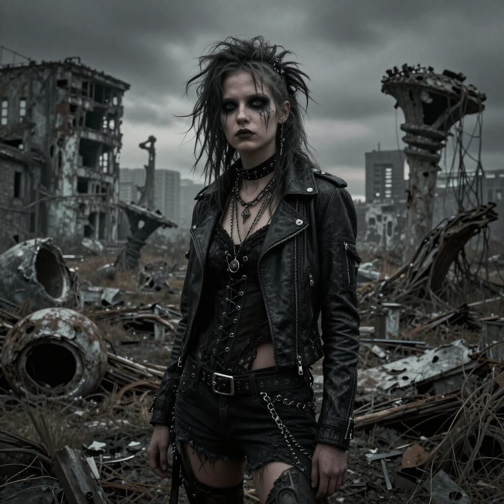 Post-Apocalyptic Punk Girl in Desolate Ruins