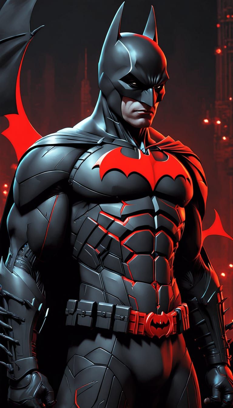 Batman Vanta Black Suit with Crimson Symbol, Gothic Art