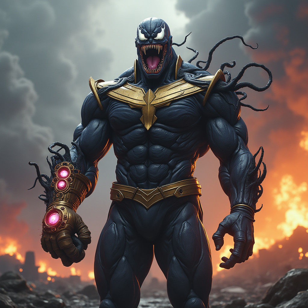 Venom Thanos Fusion in Apocalyptic Landscape
