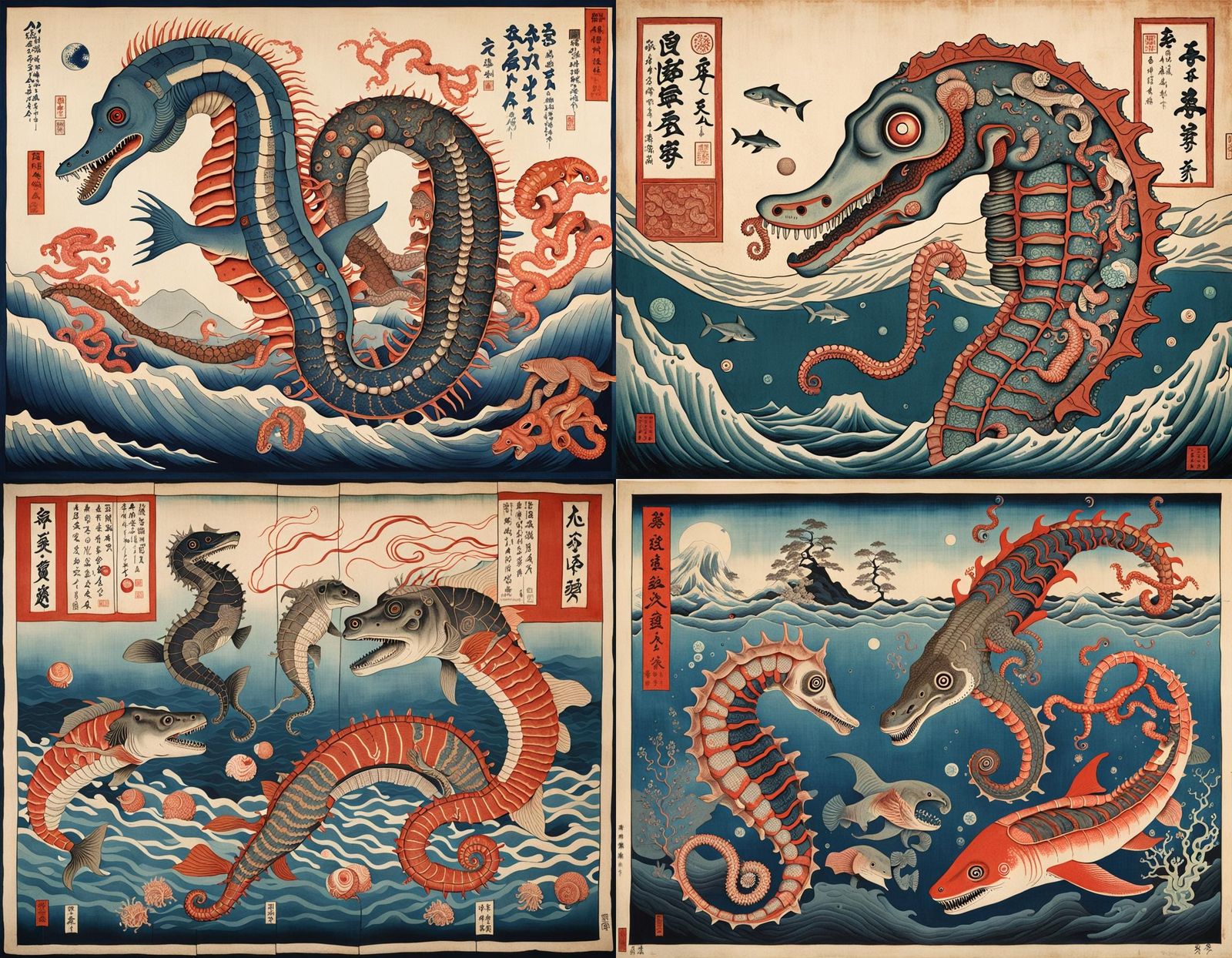 Ukiyo-e Seahorse Hybrid: Underwater Anatomical Fantasy