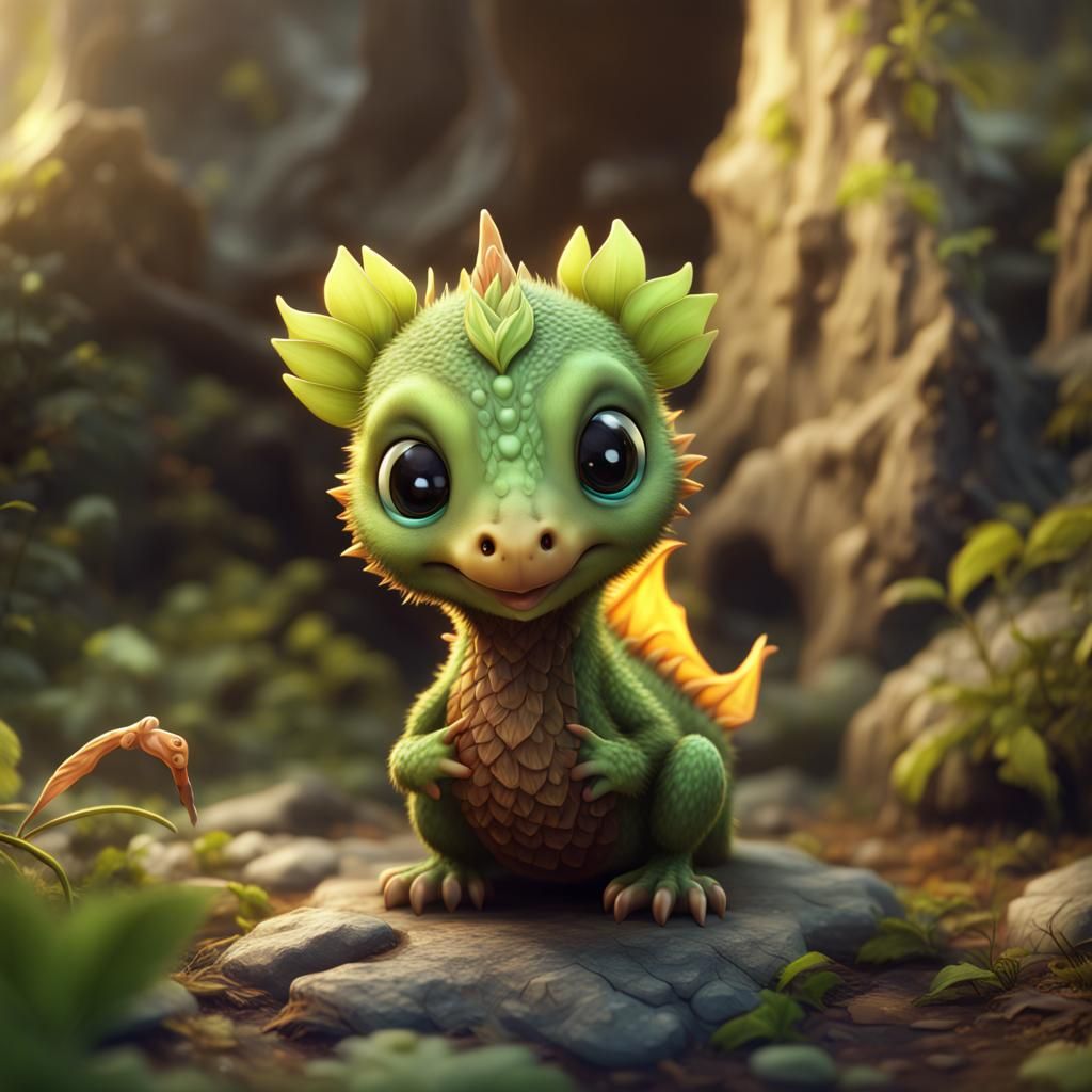 Cute Kiwi Dragon: Detailed Fantasy Art