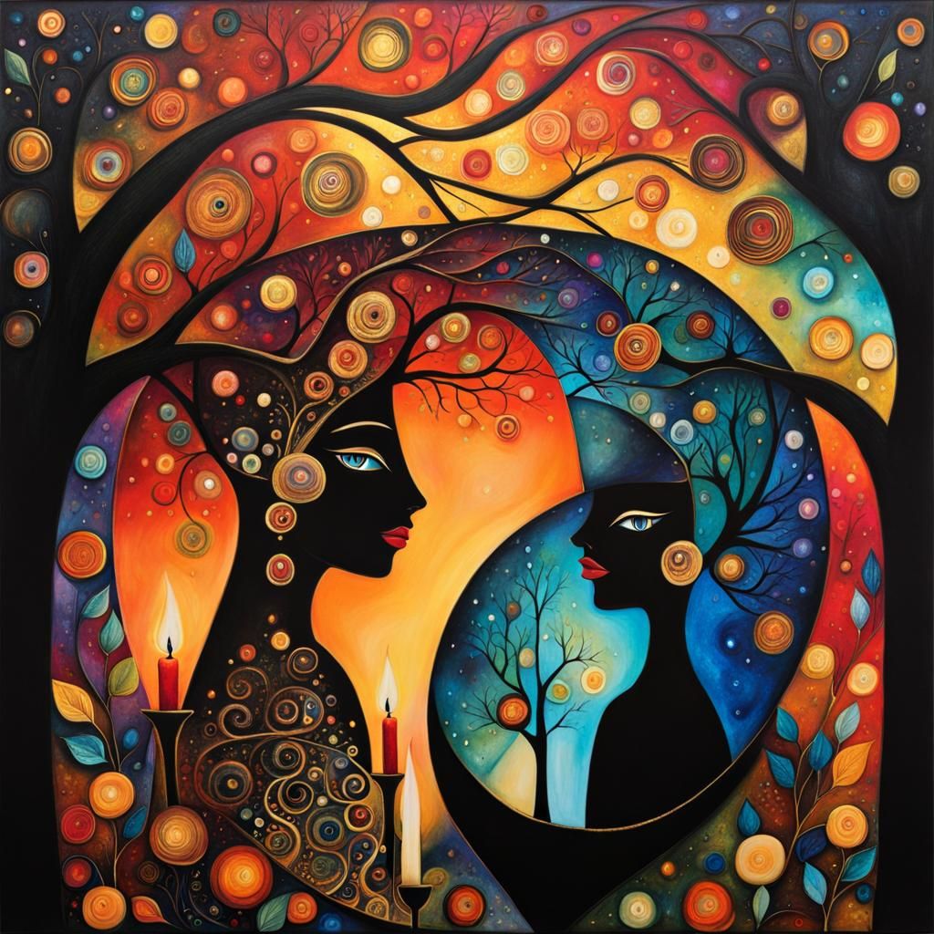 Magical Cubist Dinner Under Fantasy Trees