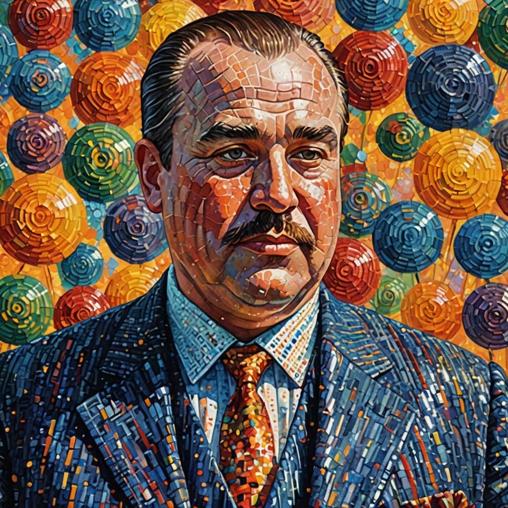 Pointillist Portrait of Man in Pinstripe Suit