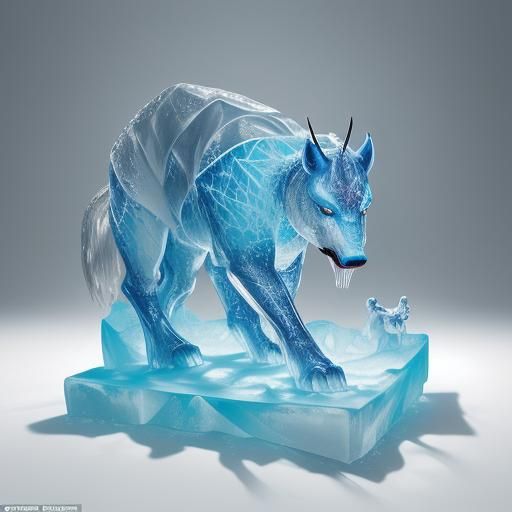 Hyperrealistic Animal Ice Sculpture with Dynamic Lighting