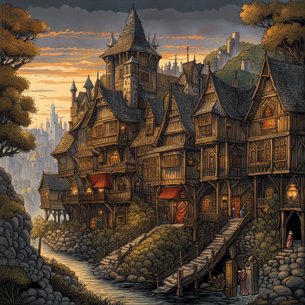 Medieval Fantasy Scene in 2D Style