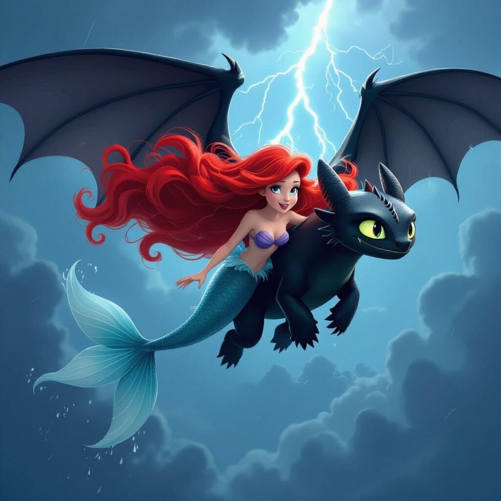 Ariel as Toothless Dragon in Stormy Sky