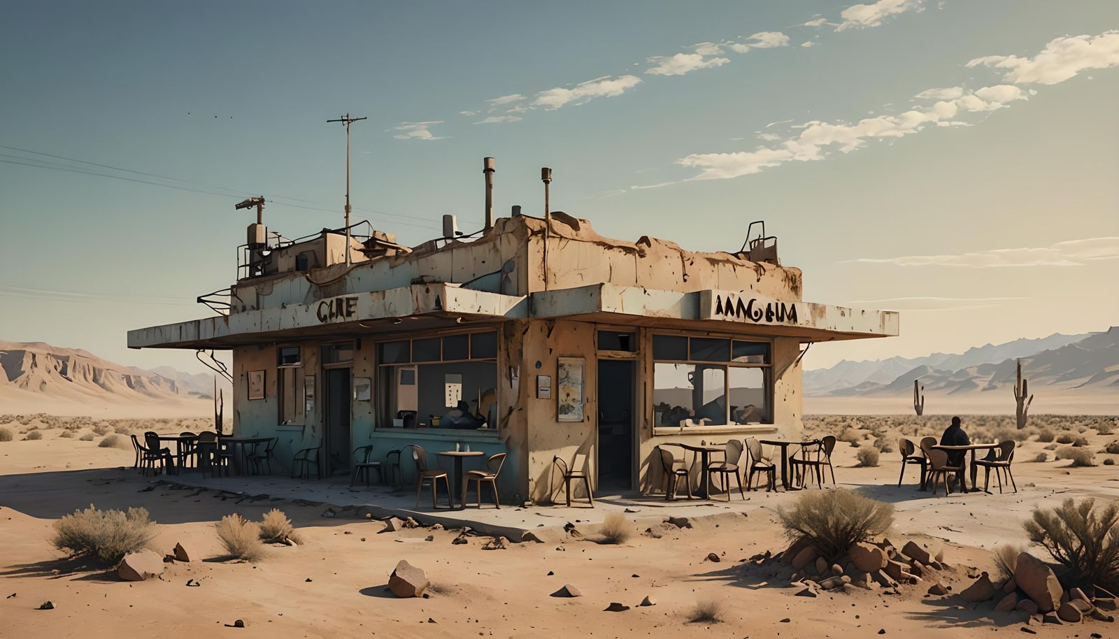 Post-Apocalyptic Desert Cafe: Minimalist Surrealism