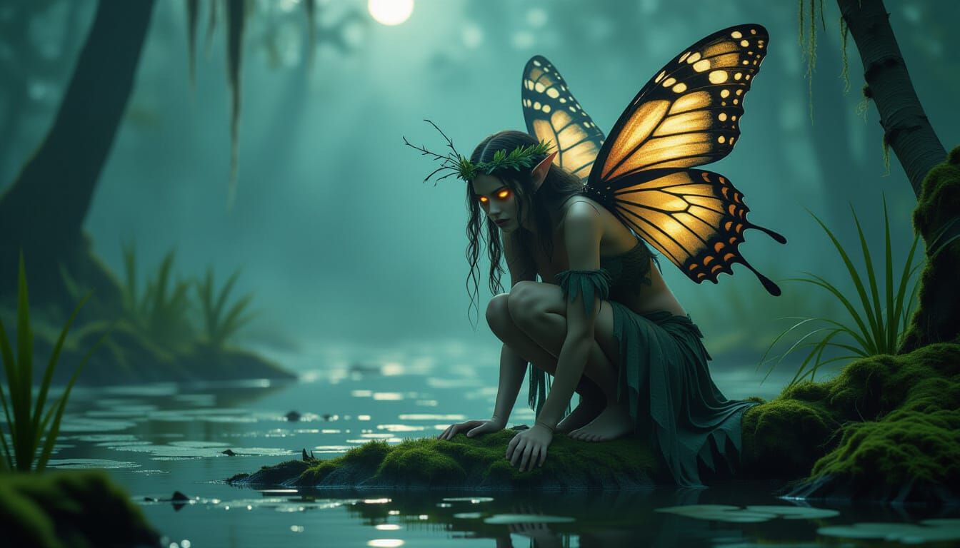 Feral Forest Fairy Portrait in Dramatic Lighting