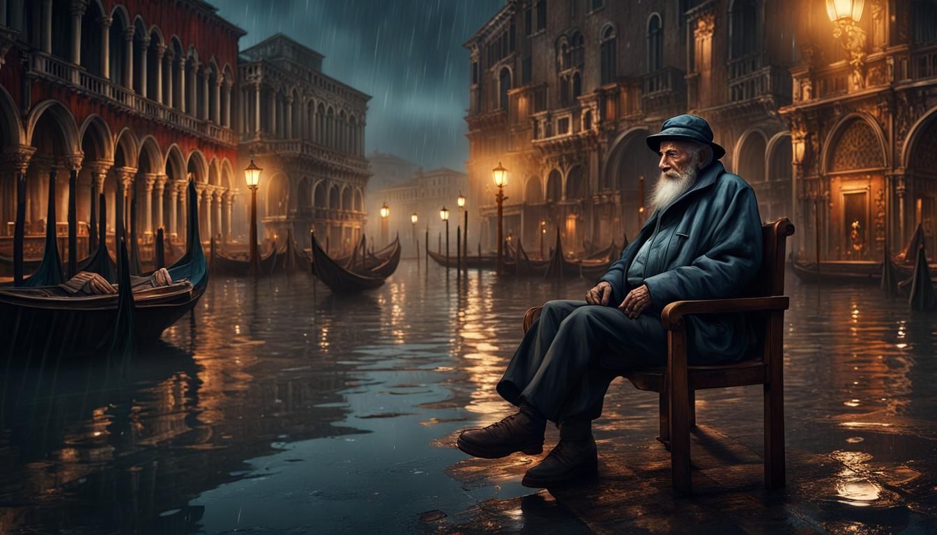 Venice: Old Man's Reflections on a Rainy Night