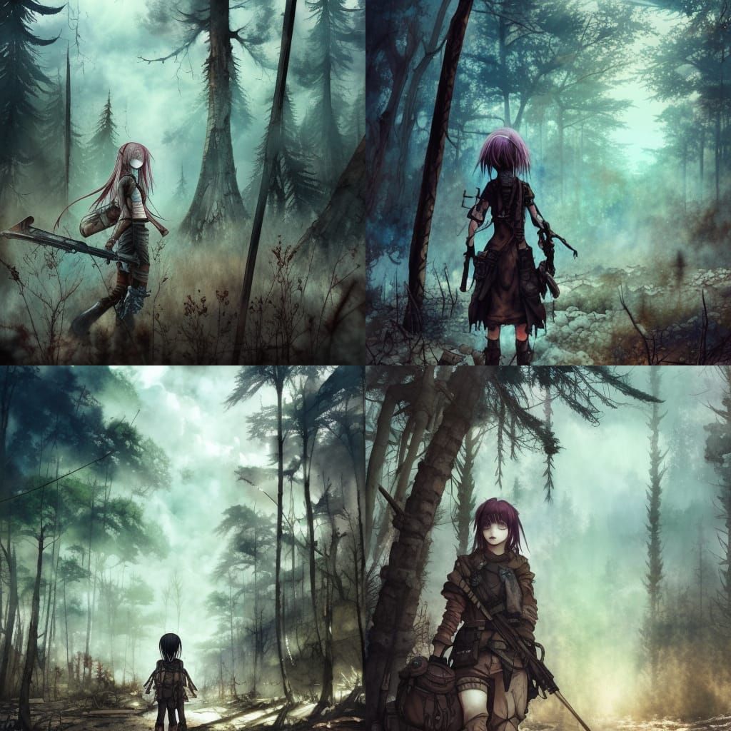 Post-Apocalyptic Wasteland Forest in Hyperreal Watercolour S...