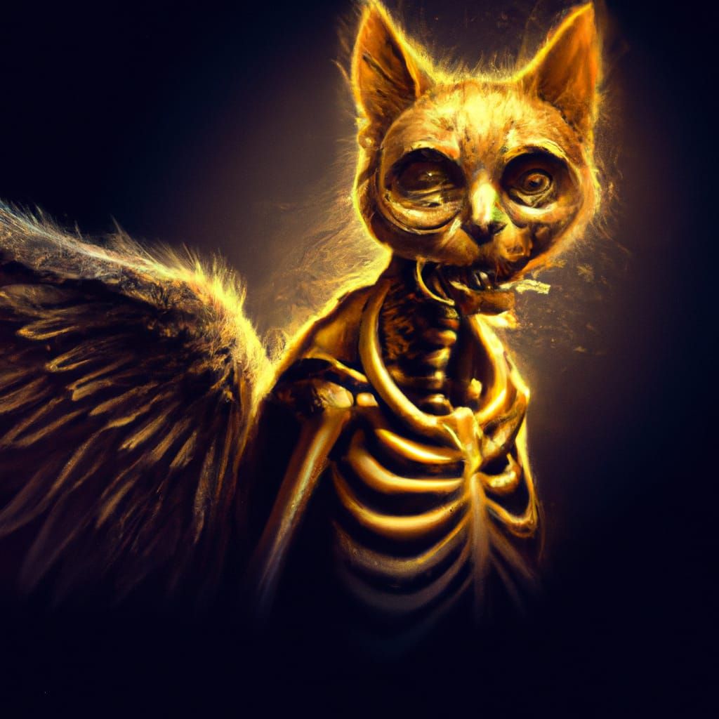 Golden Skeleton Cat Angel in Hyperrealism
