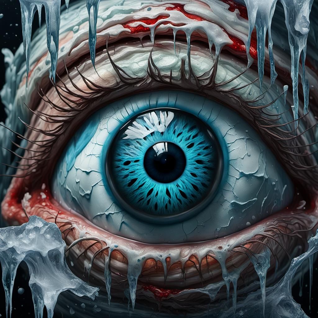 Icy Grotesque Eyeball: Gothic Impressionist Masterpiece