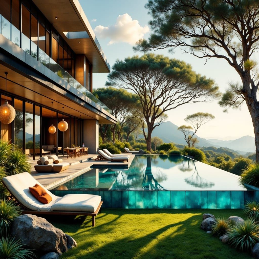 Luxury Home with Infinity Pool in Impressionist Painterly St...