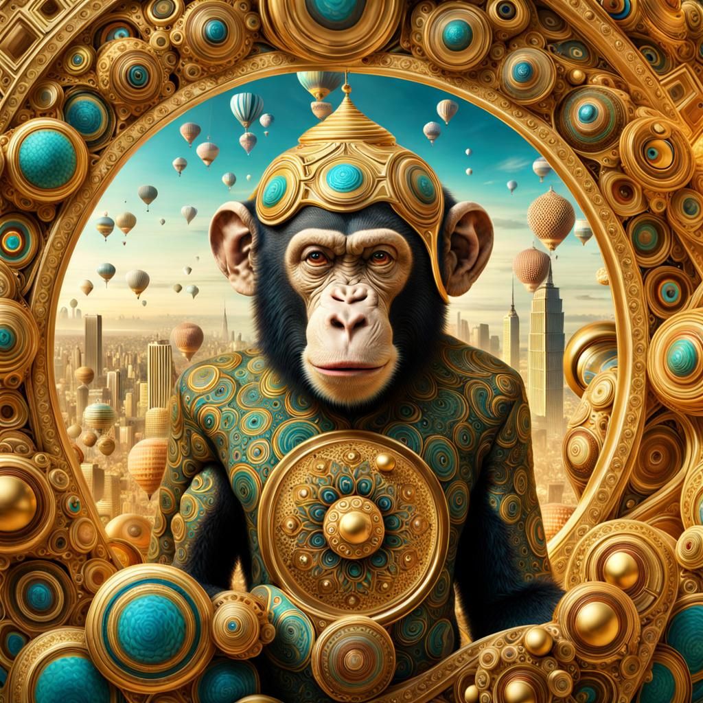 Surreal Dressed Monkey in Chaotic Fractal Dreamscape