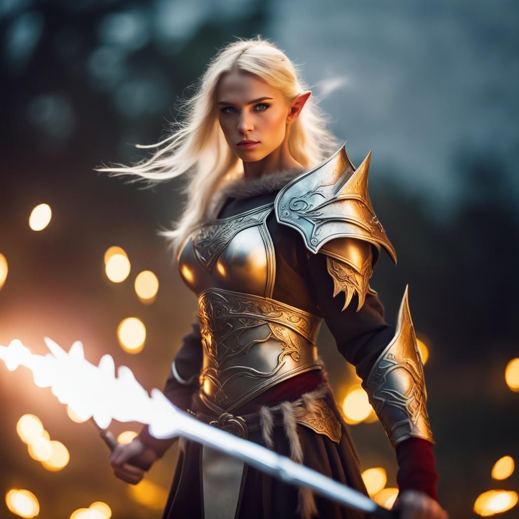 Blonde Elf Warrior with Lightning Spear