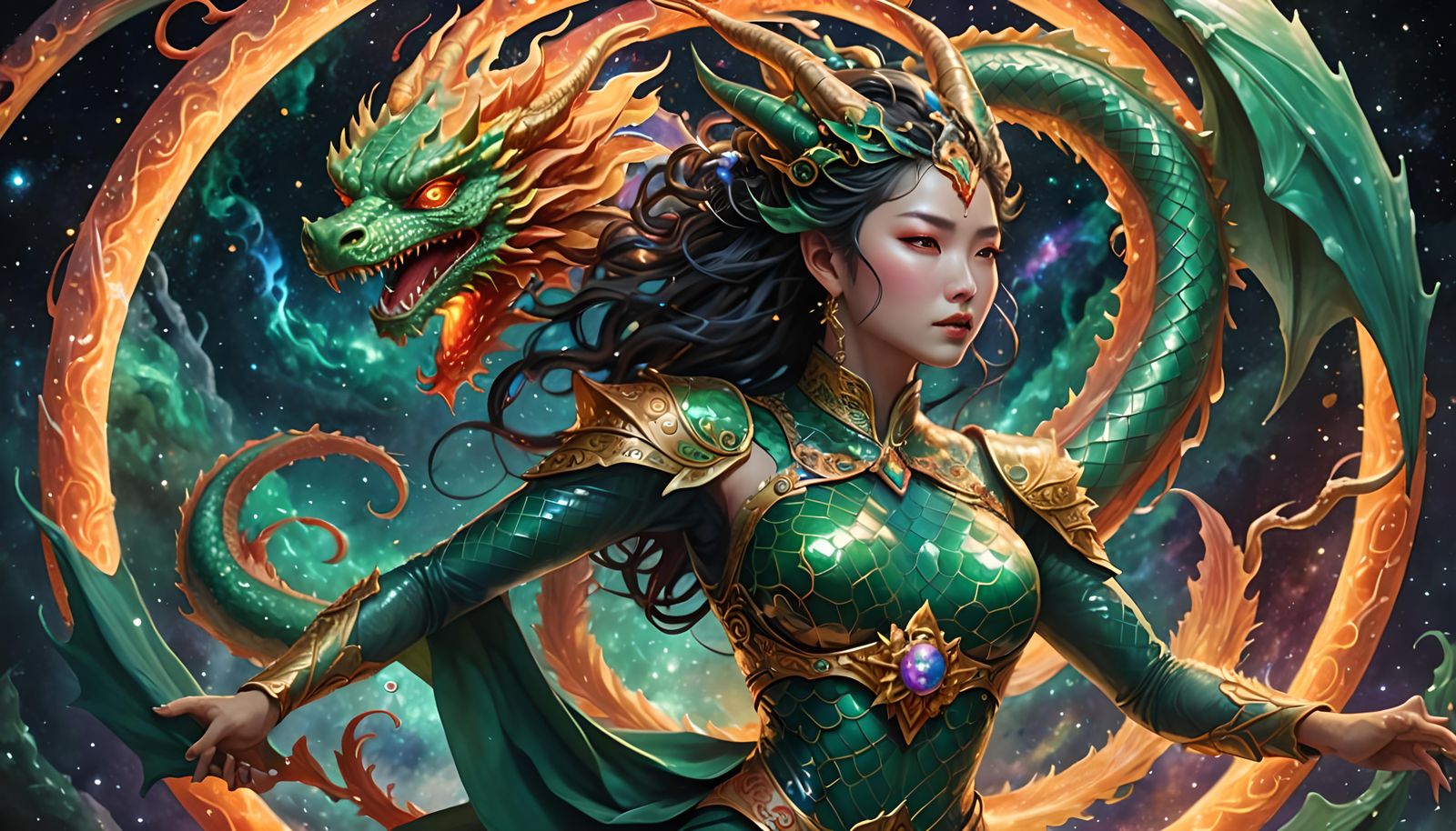 Dragon Goddess Ascending in Galactic Vortex