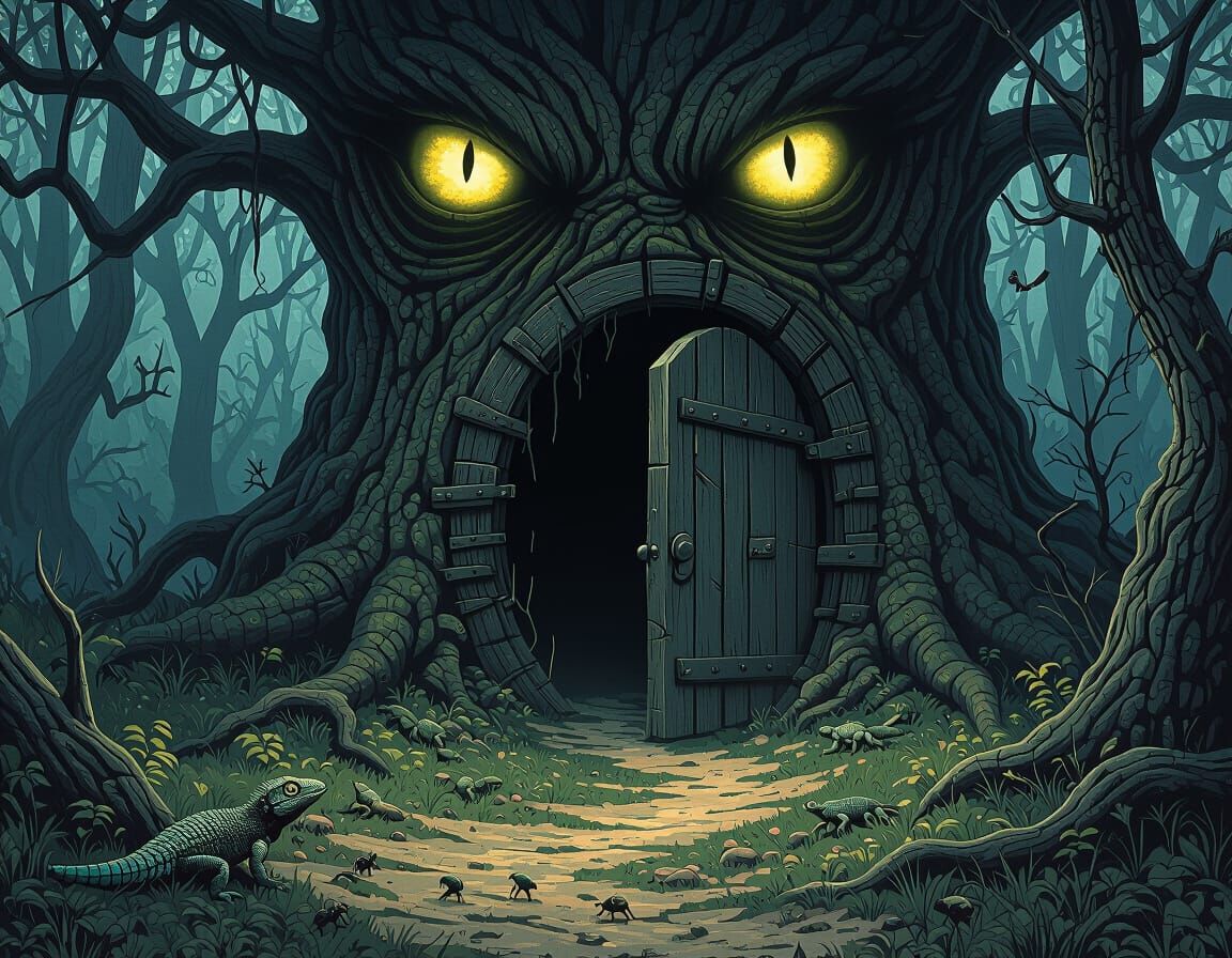 Eerie Woods: Glowing Eyes in the Dark