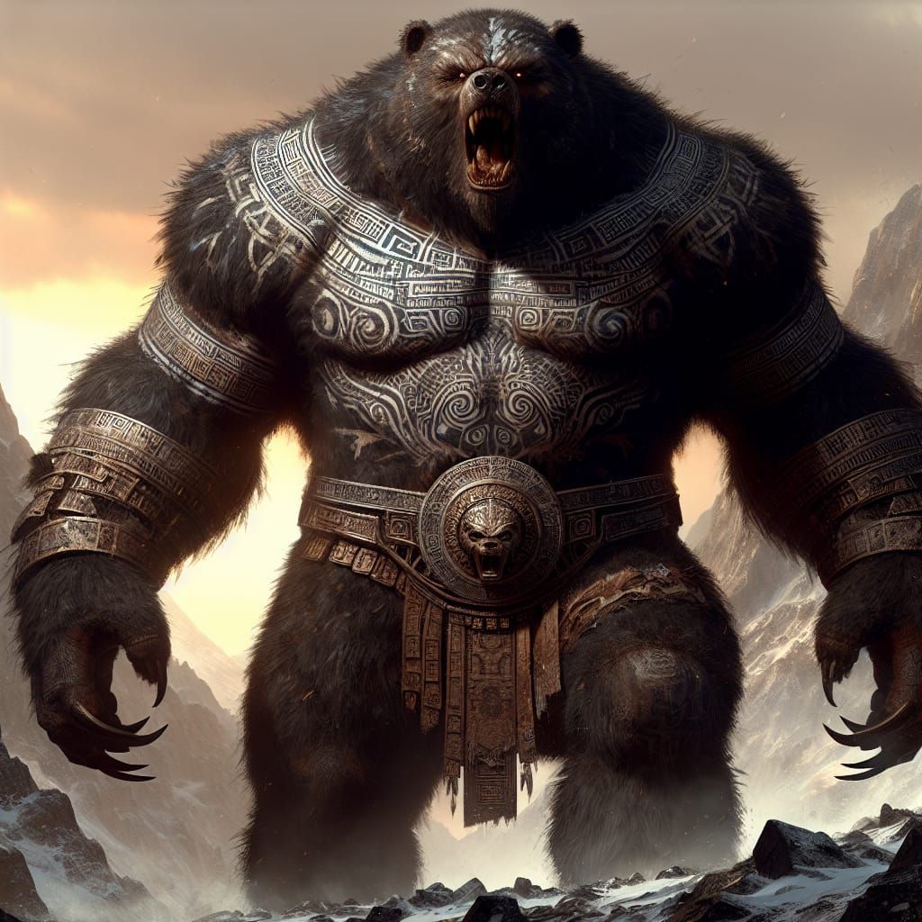 Colossal Werebear Dominating Landscape as Matte Painting