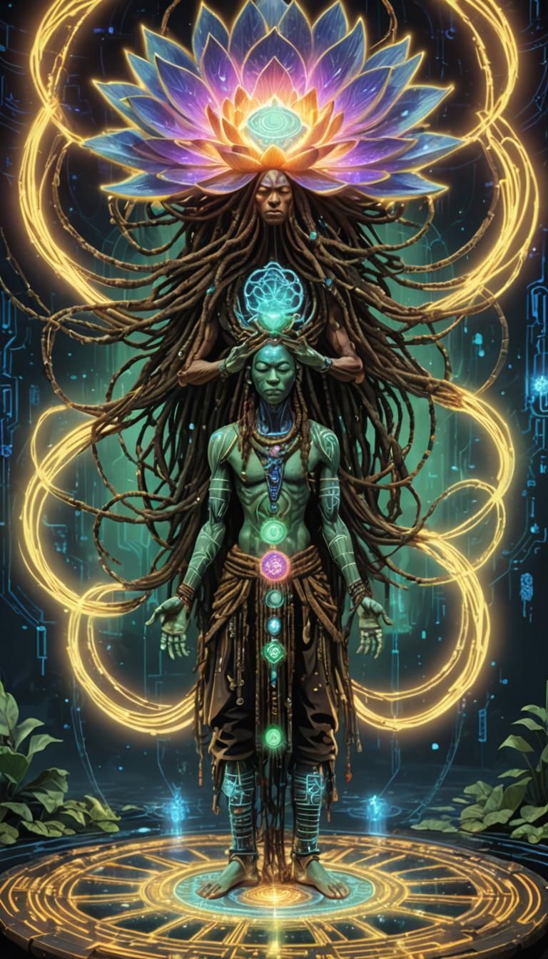 Cybernetic Shaman Meditating on Digital Lotus