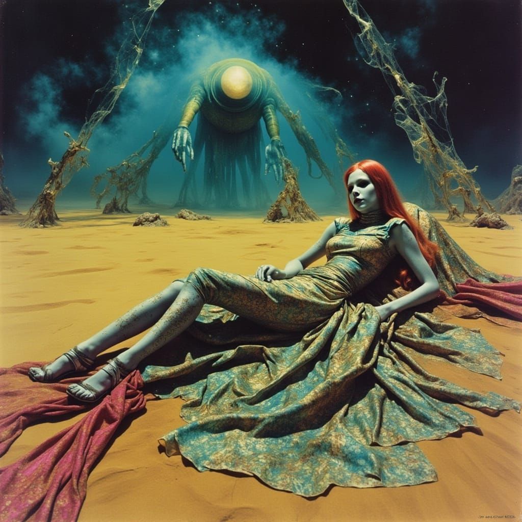 Alien Woman in Escher Gown: Surreal Dreamscape