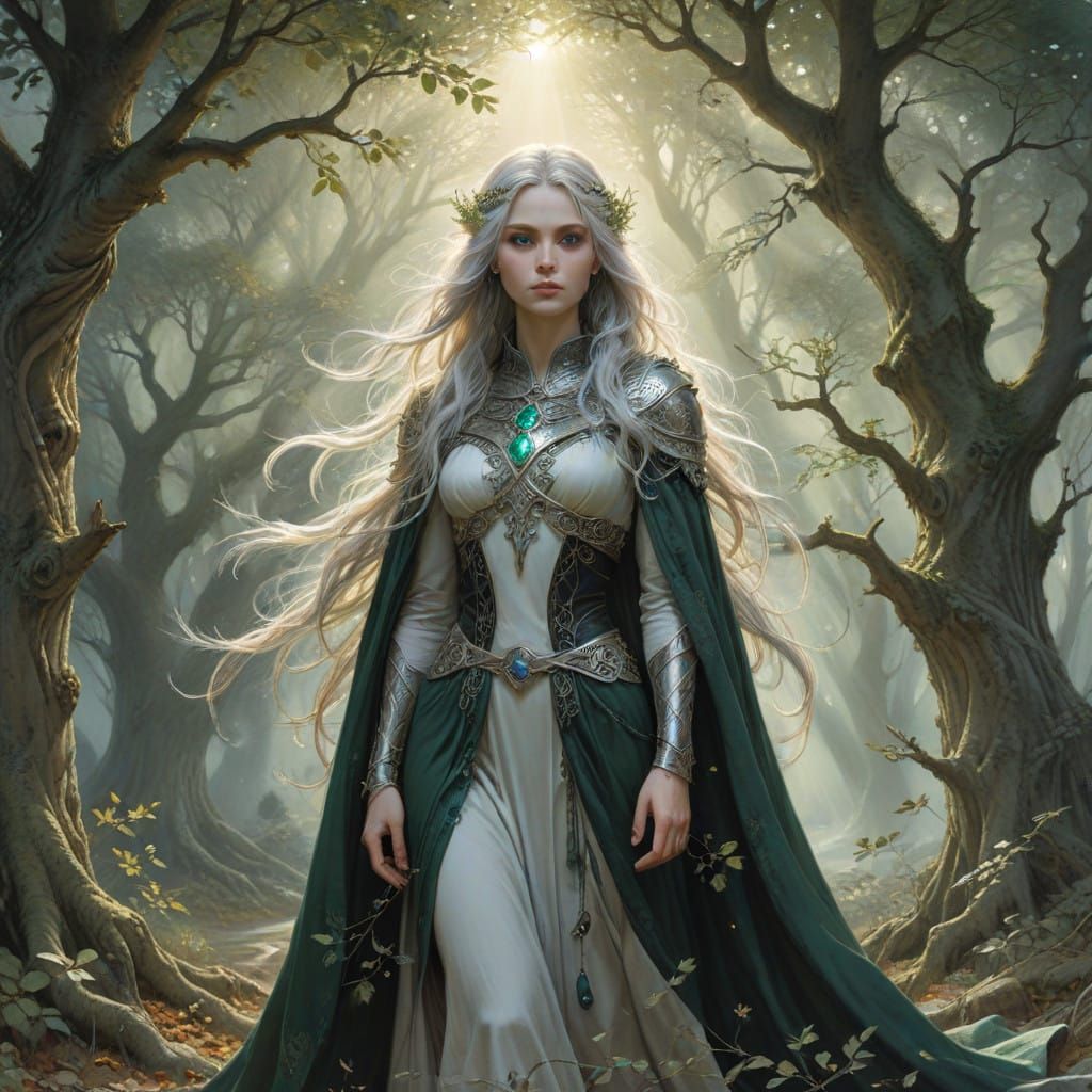 Nordic Huntress Goddess in Whimsical Watercolor Style