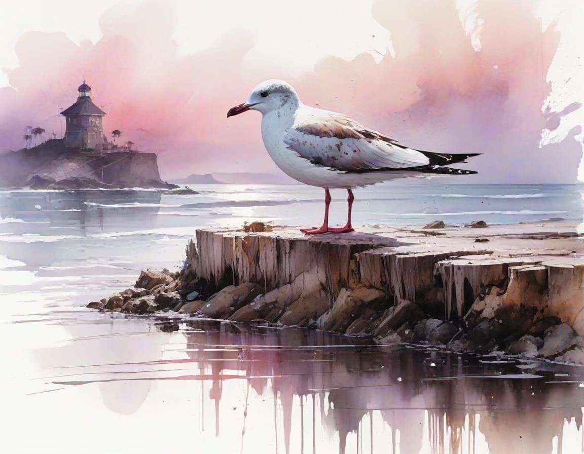 Retro Seaside Promenade in Watercolour Style