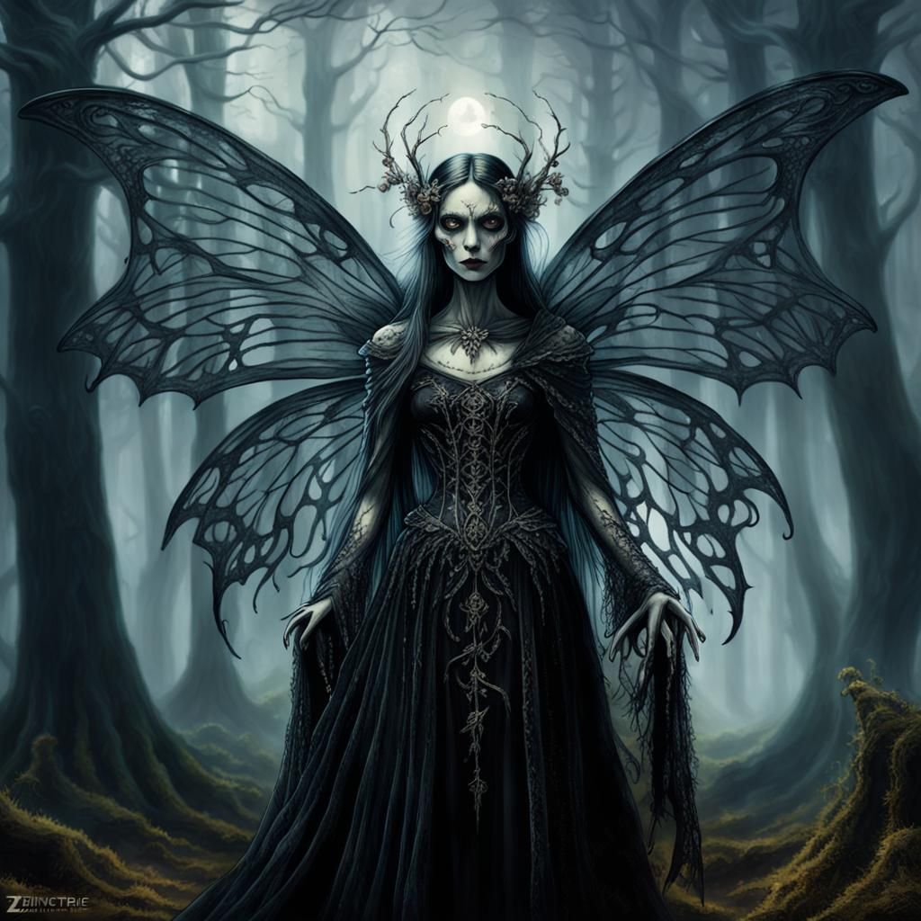 Mystical Fairy in Spooky Forest, Dark Fantasy Art