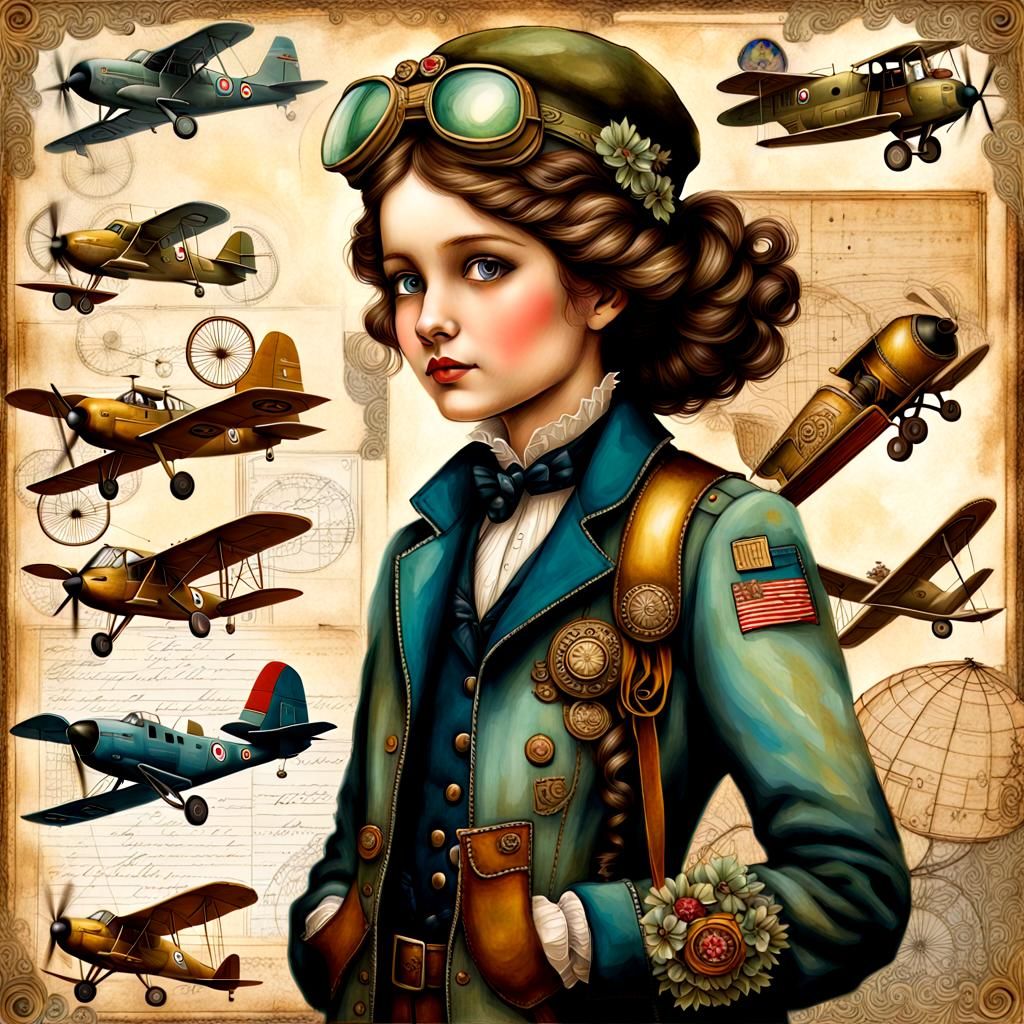Victorian Steampunk Aviator in Matte Oil Painting