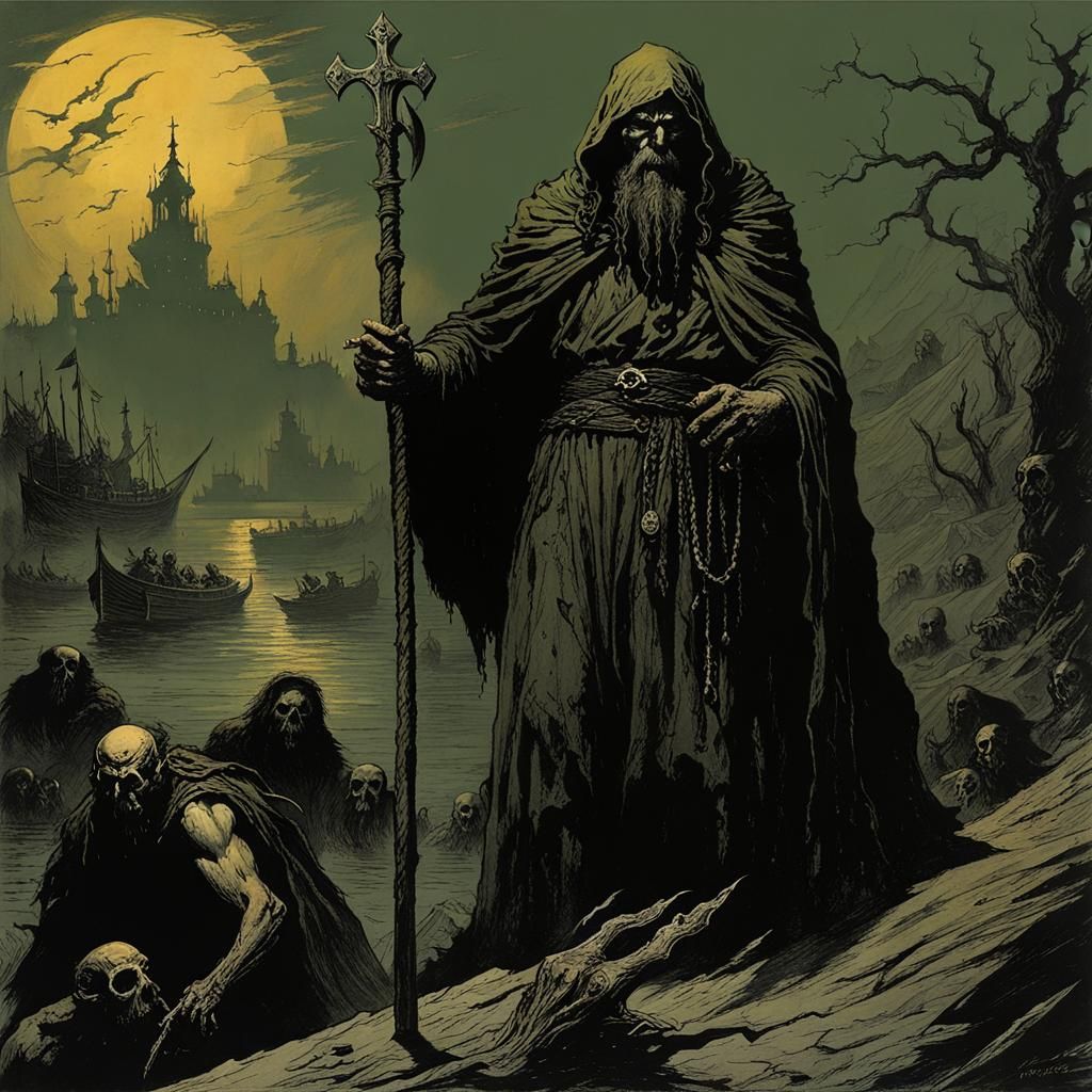 Brooding Horror Art of Charon Guiding Heretics