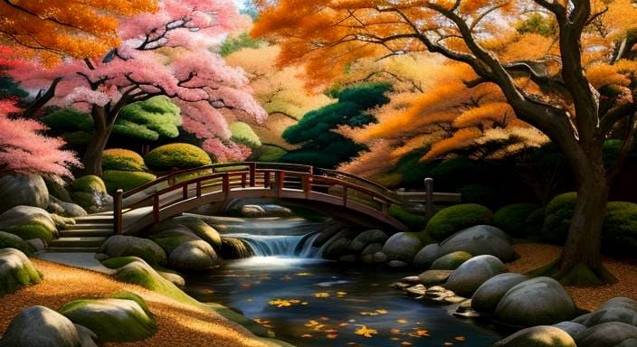 Japanese Woman in Autumn Kimono Oil Painting