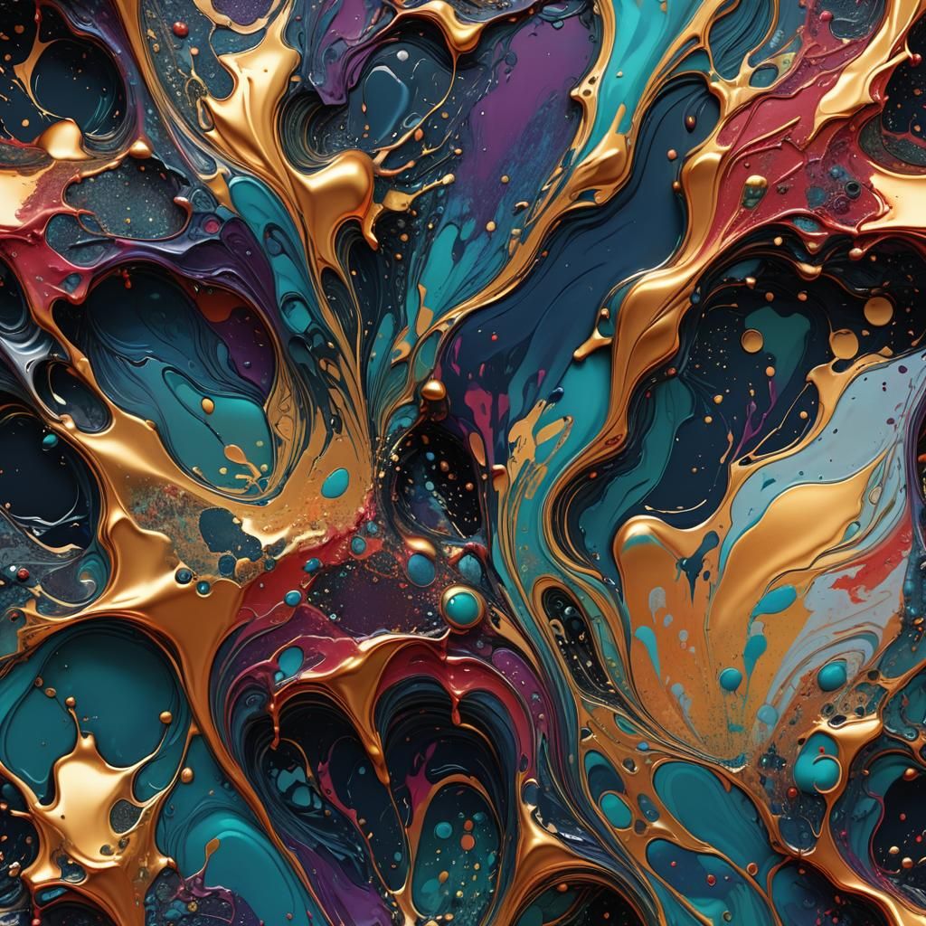 Surreal Multi-Metallic Painting with Intricate Details