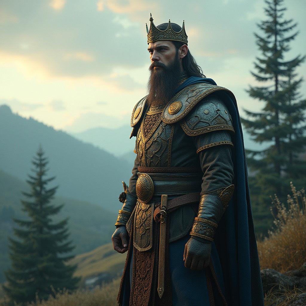 Ukrainian Hero in Dreamlike Slavic Landscape