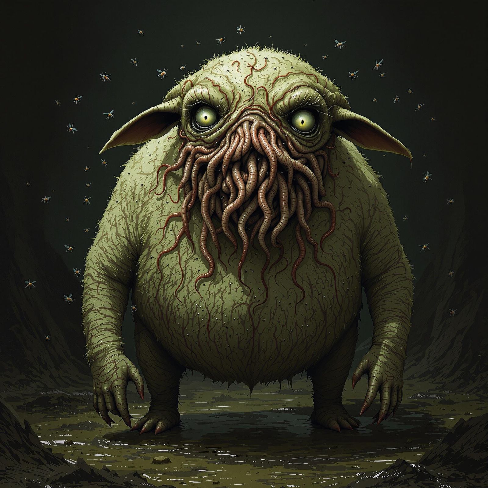 Monstrous Sheep with Worms in Muddy Pen