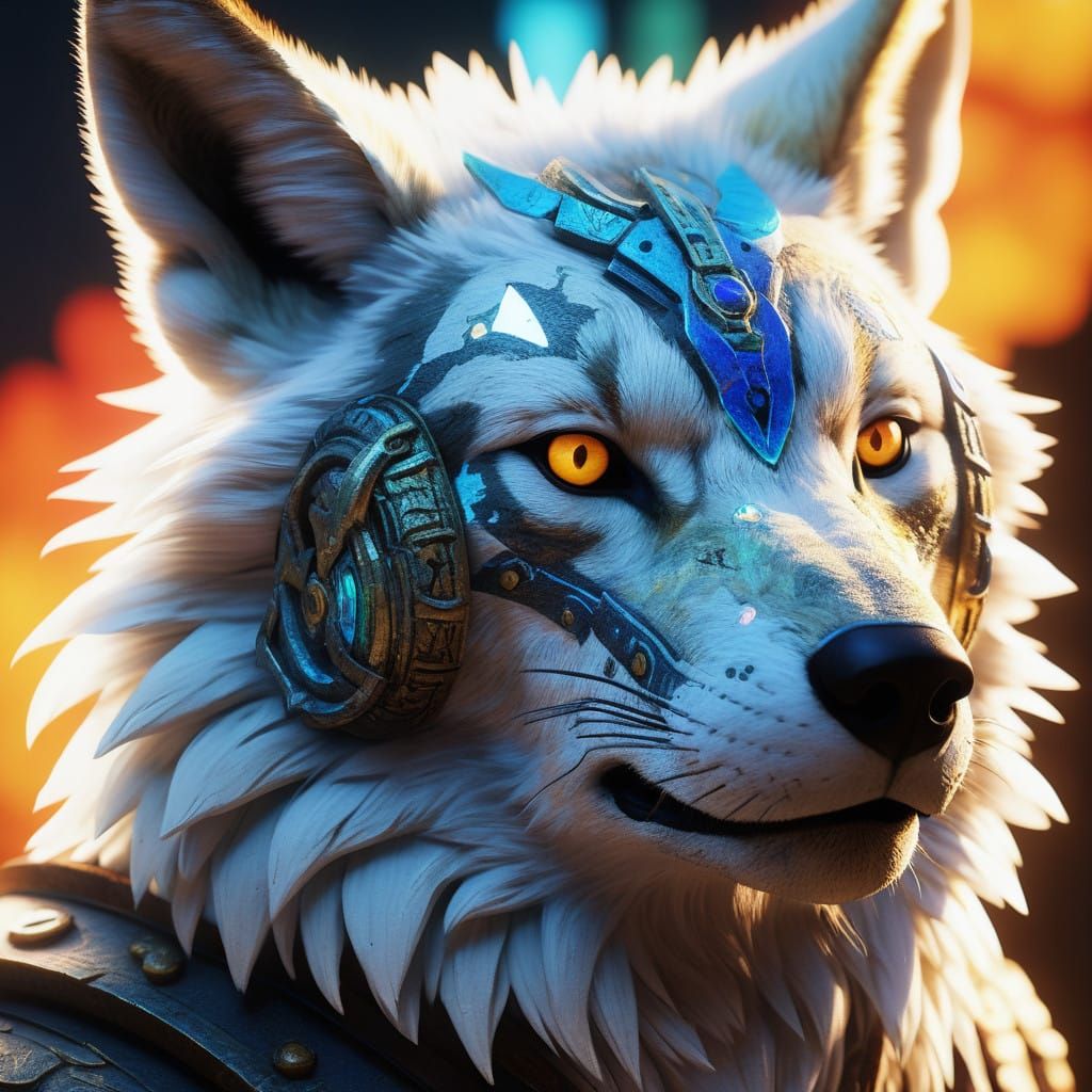 Cybergoth Coyote in Vibrant Oil Pastel Drawing