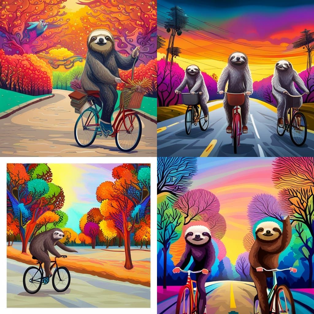 Psychedelic Sloths Bicycle Ride Through Colorful Trees