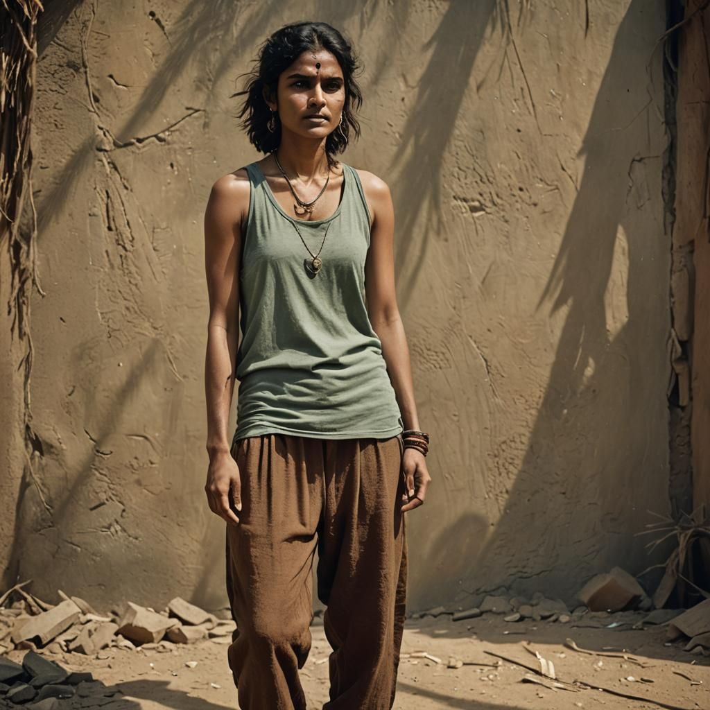 Cinematic Portrait of Hairy Girl in Harem Pants