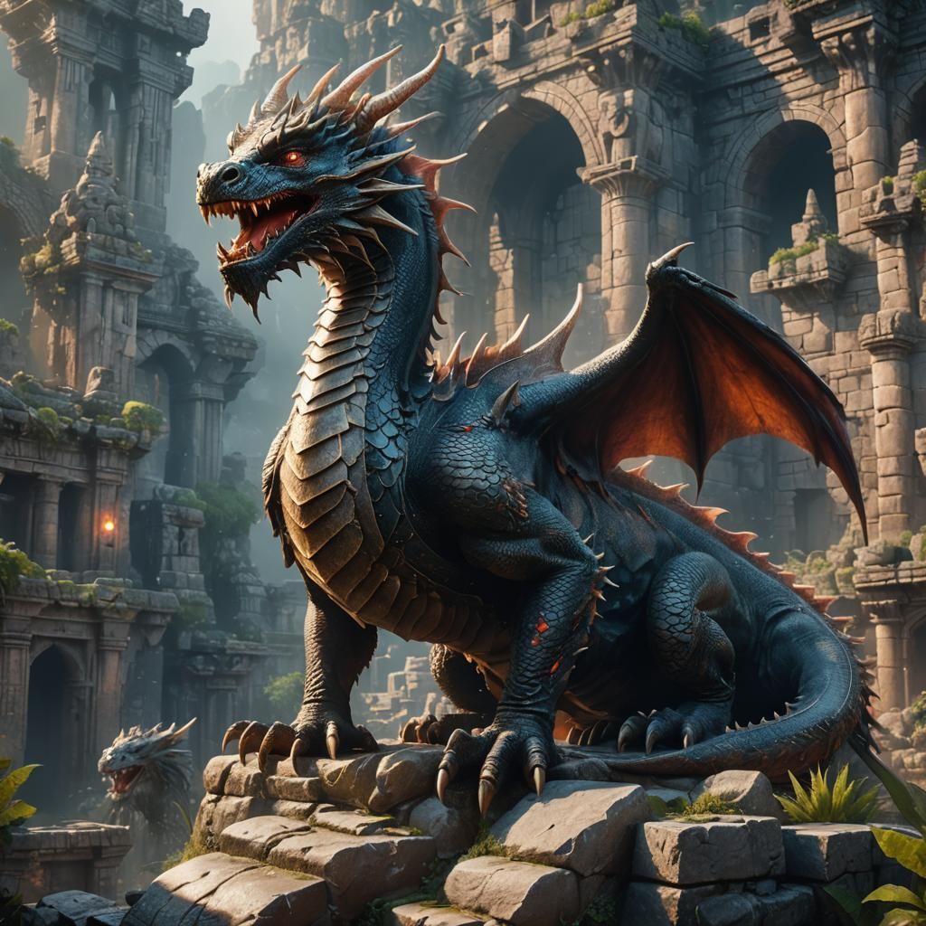 Dragon in Mystical Ruins: Digital Matte Painting