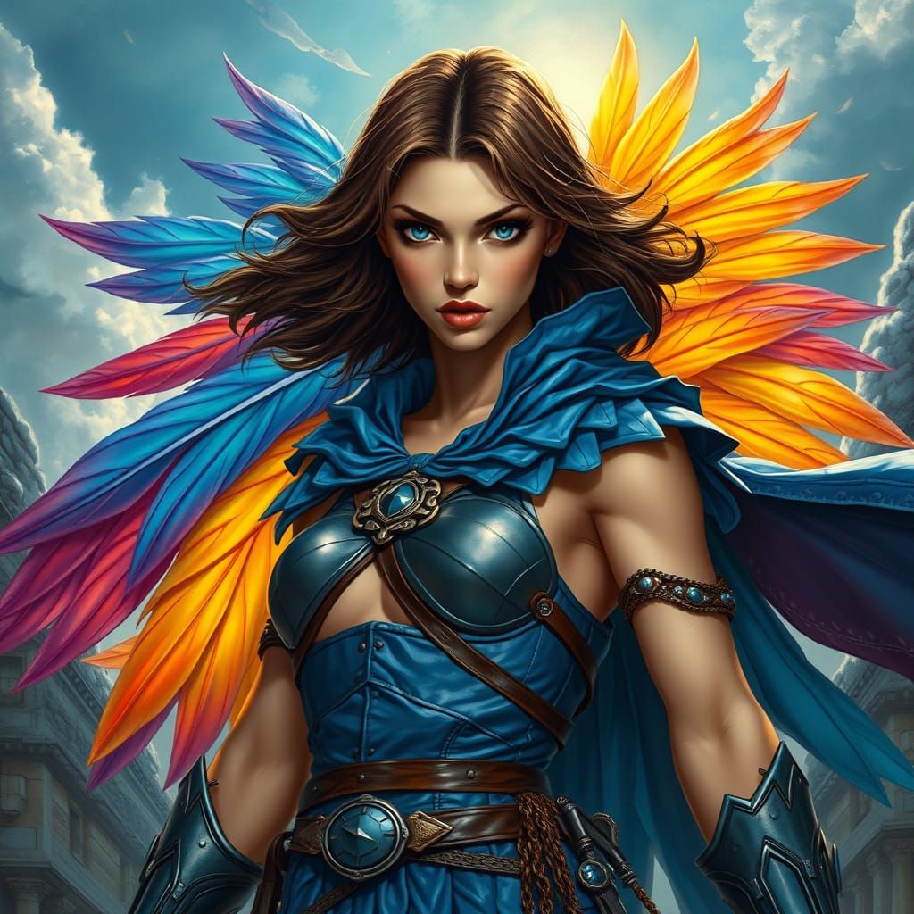 Heroic Fantasy Goddess in Blue Hide Armor