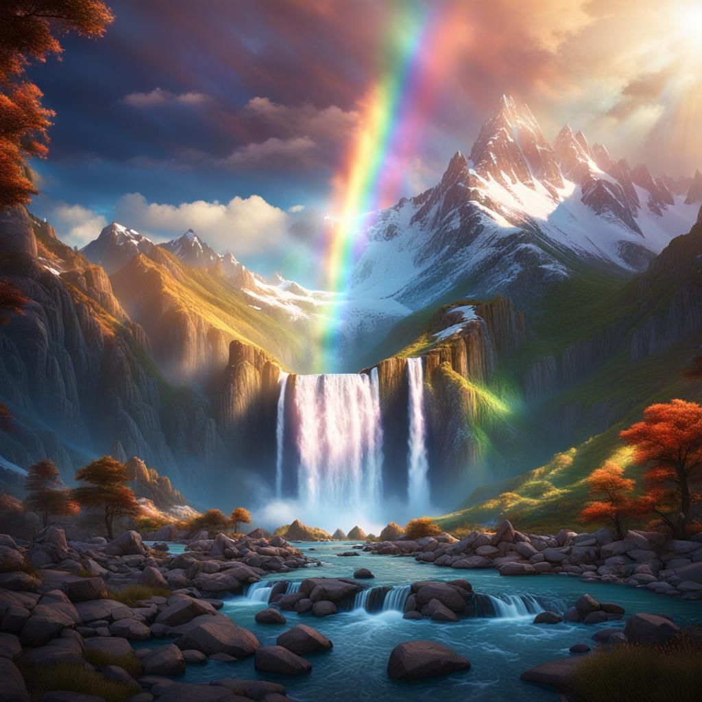Rainbow Prism Waterfall Fantasy Concept Art