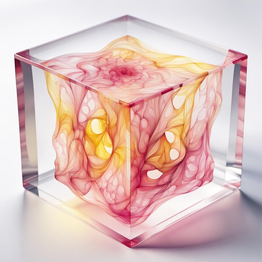 Watercolor Glass Cube with Abstract Fractal Design
