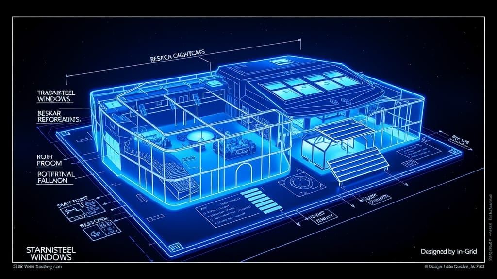 A blueprint-style design of a futuristic building in a Star Wars universe