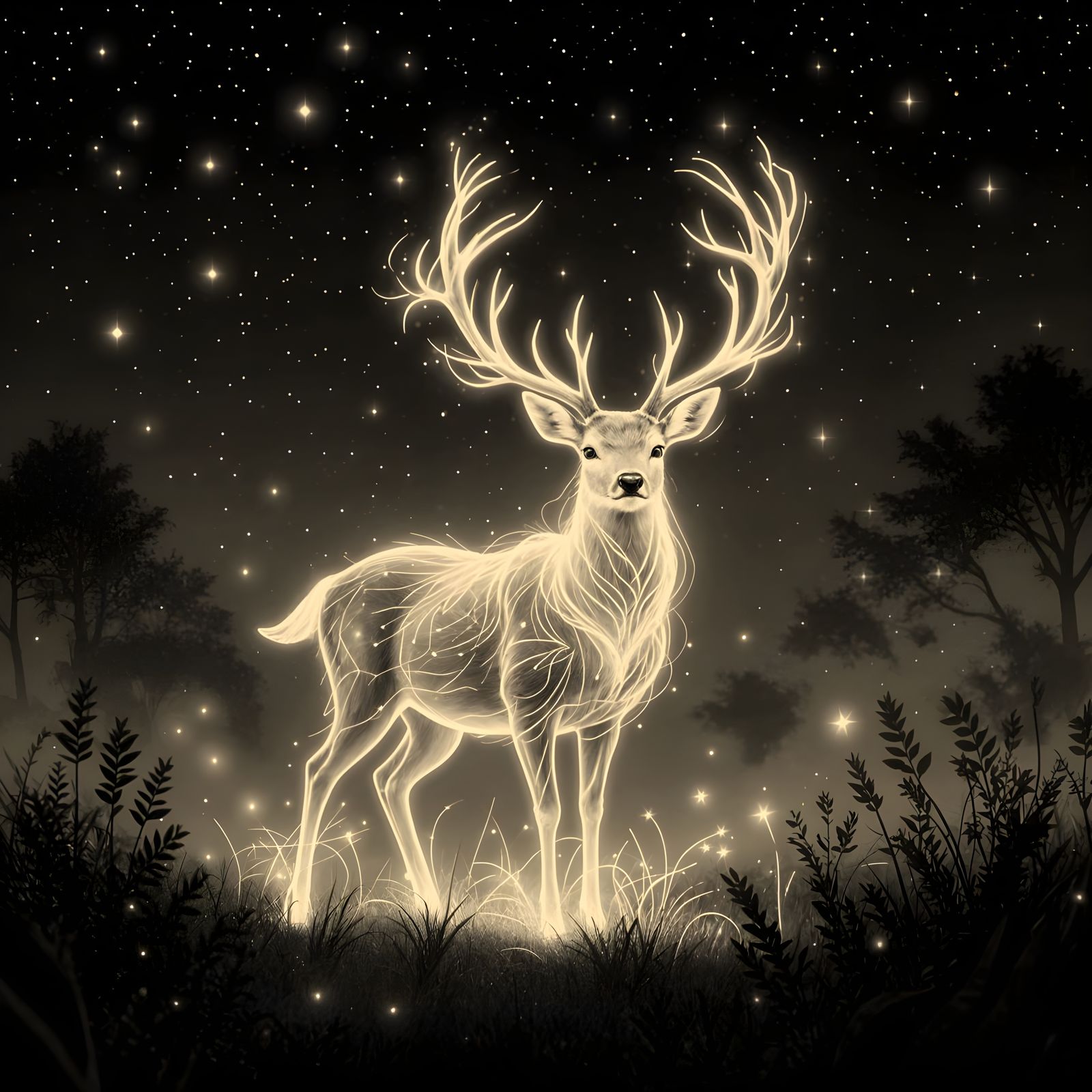 Enlightened Deer in Ethereal Magic Flux Art
