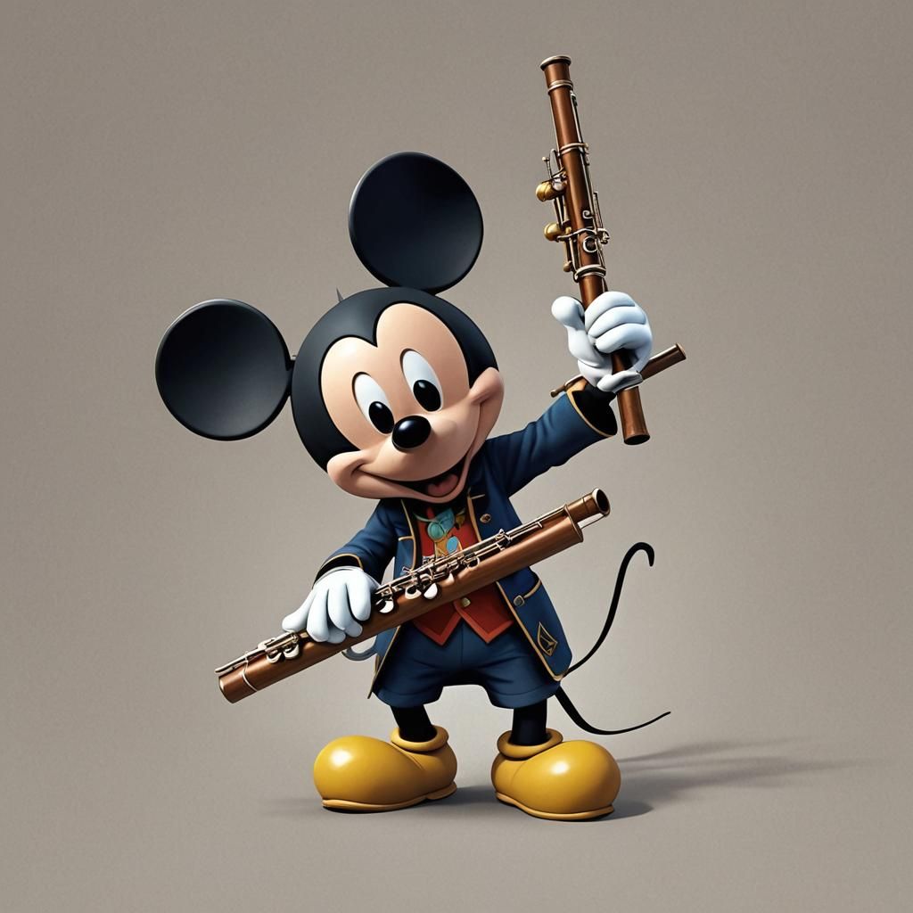 Mickey Mouse Playing Flute in 3D Anime Art