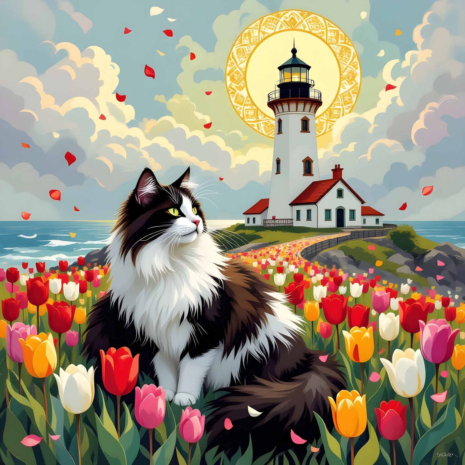 Whimsical Cat at Tierra del Fuego Lighthouse in Impressionis...