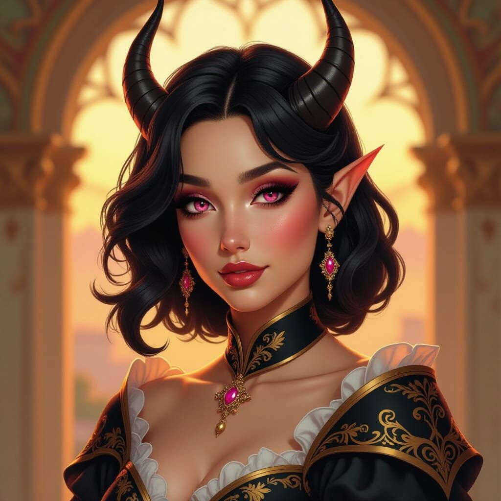 Tiefling Noblewoman in Golden Hour Fantasy Art