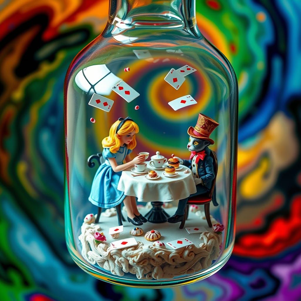 Whimsical Wonderland Scene in a Glass Bottle