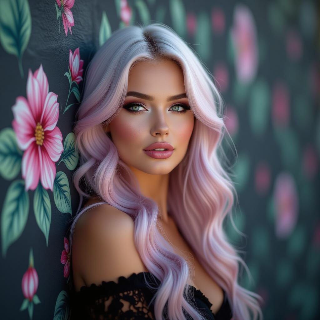 Oil, wet airbrush, a striking image of a beautiful woman wit...